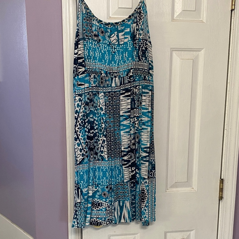 Style & Co. Teal and Navy Patterned Midi Dress
